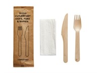 Bestickpåse kniv,gaffel,servett TRÄ Komposterbart. 4x125st/krt