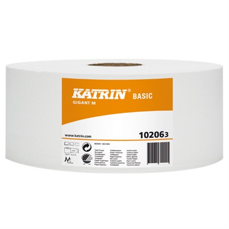 Katrin Basic Gigant M toalettpapper, 1-lags, vit, 435m/rle, 6rl/fp