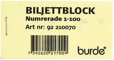 Biljettblock 1-100 Gul