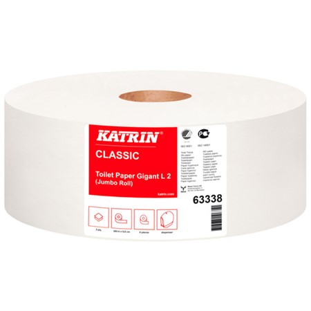 Katrin Classic Gigant L2, toalettpapper, 2-lag, vit, 380m/rle, 6st/fp