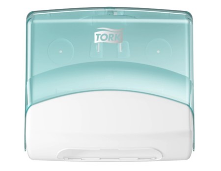 Dispenser W4 Tork vit/turkos för top-pack dukar