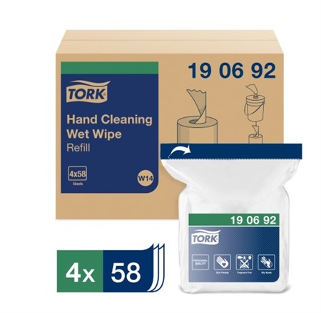 Handrengöringservett W14 Tork Våtdukar Refill. 27x27. 58st/frp