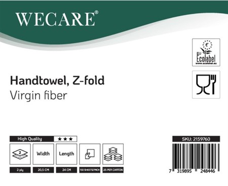 Handduk WeCare, Z-Vikt, 2-lags, 3750/fp. 24x20.5cm
