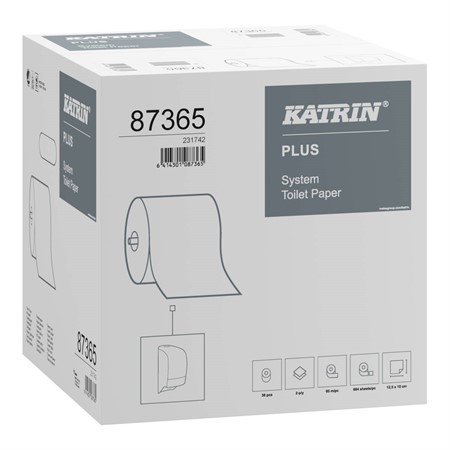 Tolettpapper Katrin Plus System, 2-lag, vit, 36rull/Krt